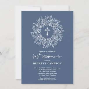 Invitación Primera Comunión Cruz Azul Religiosa Moderna