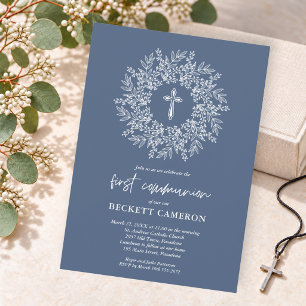 Invitación Primera Comunión Cruz Azul Religiosa Moderna