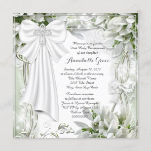 Invitación Primera Comunión Cruz Blanca Floral