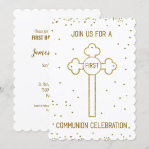 Invitación Primera Comunión Cruz de aspecto dorado