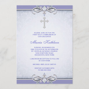 Invitación Primera Comunión Cruz de Damasco Púrpura