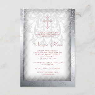Invitación Primera Comunión Cruz de Damasco Rosa