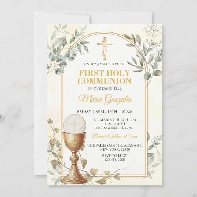 Invitación Primera Comunión Cruz de Oro (Anverso)