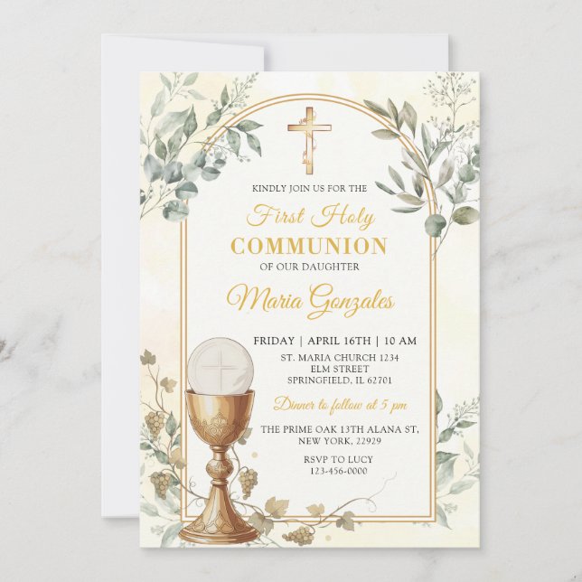 Invitación Primera Comunión Cruz de Oro (Anverso)