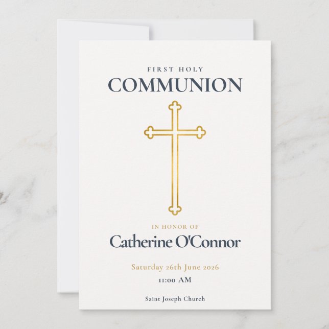 Invitación Primera Comunión Cruz de Oro (Anverso)