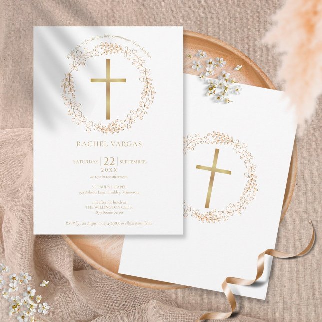 Invitación Primera Comunión Cruz Floral de Oro (Subido por el creador)