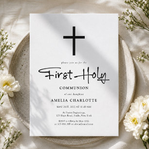 Invitación Primera Comunión Cruz Minimalista Moderna