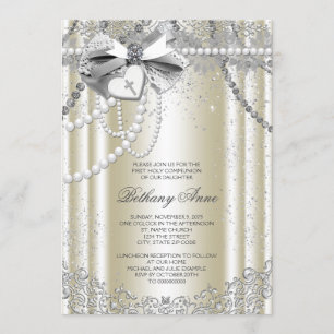 Invitación Primera Comunión Cruz Perla de Marfil