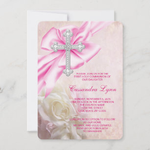 Invitación Primera Comunión Cruz Rosa