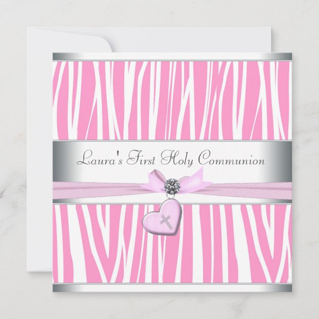 Invitación Primera Comunión Cruz Rosa (Anverso)