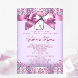 Invitación Primera Comunión Cruz Rosa y Morada