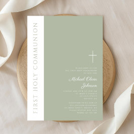 Invitación Primera Comunión Cruz Verde Salvia Moderna