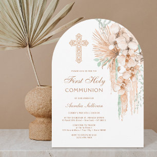 Invitación Primera comunión de Beige y Mint Bouquet Arch