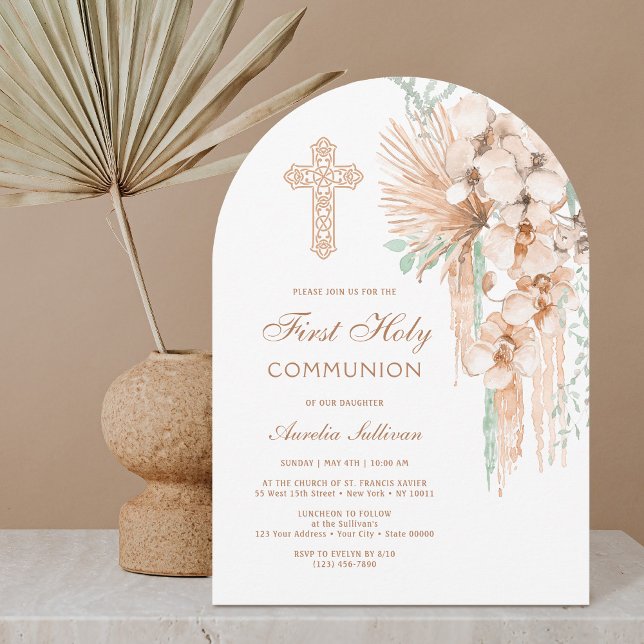 Invitación Primera comunión de Beige y Mint Bouquet Arch (Subido por el creador)