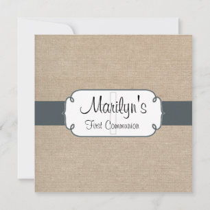 Invitación Primera comunión de Burlap azul ruso y beige azul