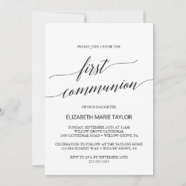 Invitación Primera comunión de caligrafía negra elegante