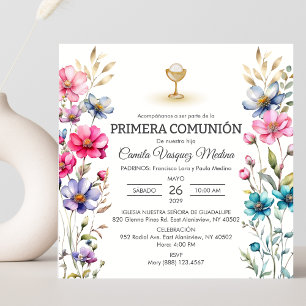 Invitación Primera comunión de Chicas de flores silvestres de