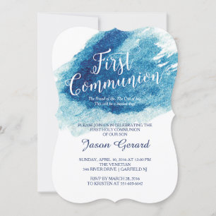 Invitación Primera comunión de color azul estilizado