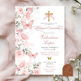 Invitación Primera comunión de Coquette Floral de Mariposa Ro