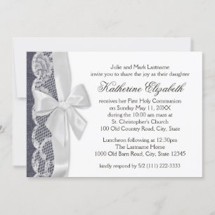 Invitación Primera comunión de encaje blanco y denim