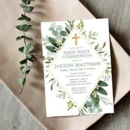 Invitación Primera comunión de eucalipto moderno simple