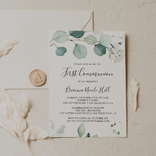 Invitación Primera Comunión de Eucalipto Verde Veraniego