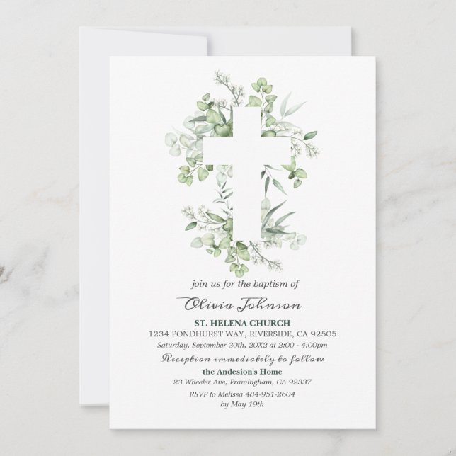 Invitación Primera Comunión de Eucalyptus - Christening L012  (Anverso)
