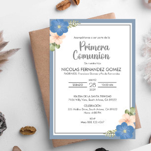 Invitación Primera Comunión de Flores Azules de Primera Comun