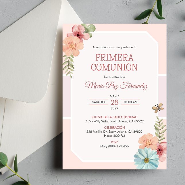 Invitación Primera comunión de flores rosadas de Primera Comu (Subido por el creador)