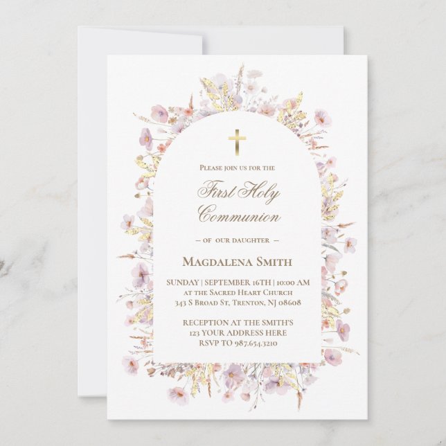 Invitación primera comunión de flores silvestres (Anverso)