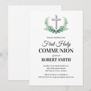 Invitación Primera comunión de hoja verde
