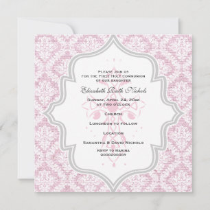 Invitación Primera comunión de la bujía de damasco blanco cru