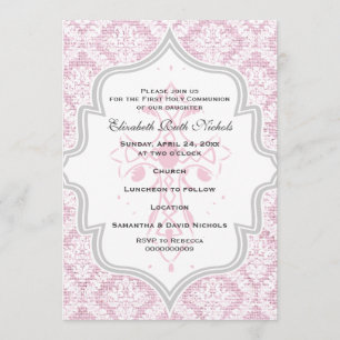 Invitación Primera comunión de la bujía de damasco blanco cru