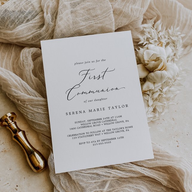 Invitación Primera comunión de la caligrafía negra desdeñosa (Subido por el creador)