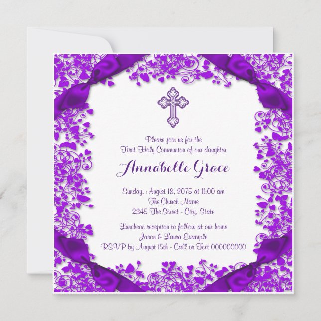 Invitación Primera Comunión de la Cruz Púrpura (Anverso)