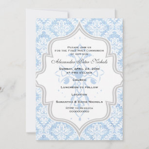 Invitación Primera comunión de la explosión de damasco blanco