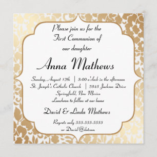 Invitación Primera comunión de la floral blanca metálica