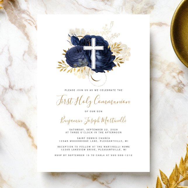 Invitación Primera comunión de la floral Blue Gold de la Mari (Subido por el creador)