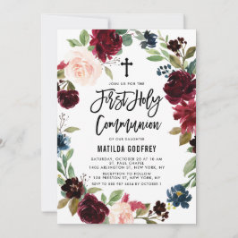 Invitación Primera comunión de la floral Boho Burgundy Fall