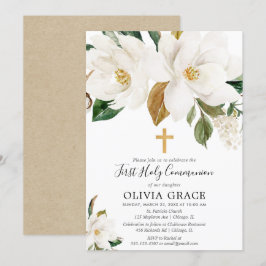 Invitación Primera comunión de la magnolia floral blanca