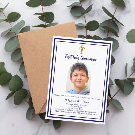 Invitación Primera Comunión de la Marina con fotos azules