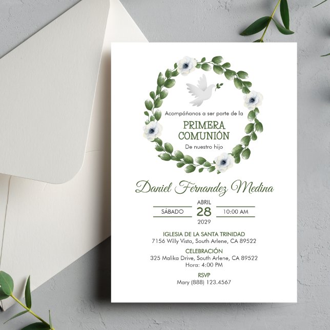 Invitación Primera comunión de la primera comunión cute hojas (Subido por el creador)