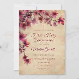 Invitación Primera comunión de la vieja y la rosa del cerezo