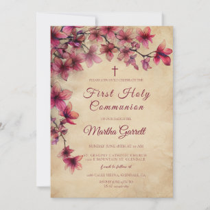 Invitación Primera comunión de la vieja y la rosa del cerezo