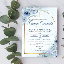 Invitación Primera comunión de las flores azules de la comuni