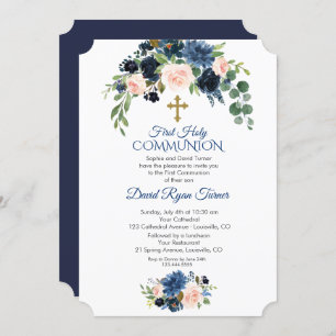 Invitación Primera comunión de las flores azules de Rubor de 