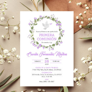 Invitación Primera comunión de las flores moradas de Primera
