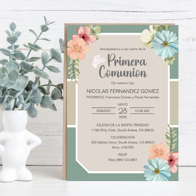 Invitación Primera comunión de las flores rosadas de la cuta  (Subido por el creador)