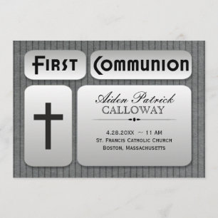 Invitación Primera comunión de las piras gris de plata mascul