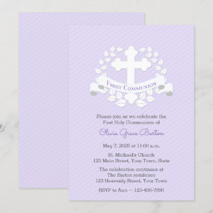 Invitación Primera comunión de Laurel Cross Lilac